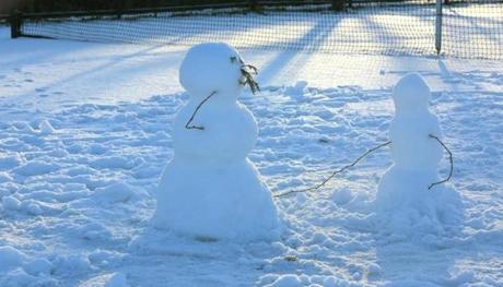 Small snow people at the Wollaston Recreation Facility in Quincy earlier this month.
