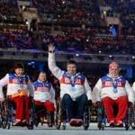 Russian team members attend the Closing Ceremony of the XI Paralympic Olympic games in Sochi in 2014.  
