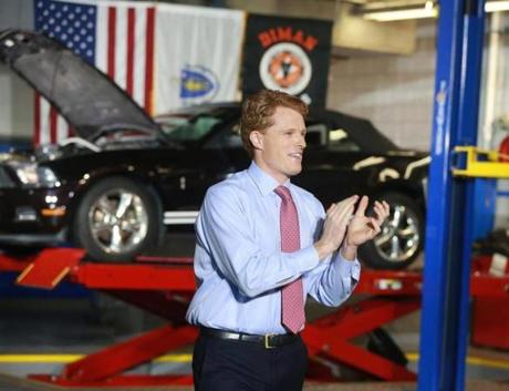 Congressman Joe Kennedy III entered the room to give the Democratic response to the State of the Union in Fall River, Mass.
