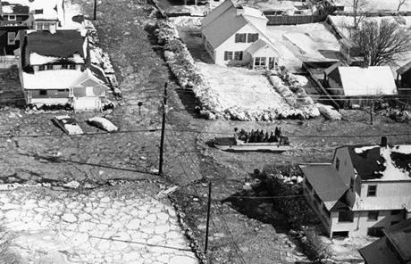 '78 BLIZZARD SLIDER Hull, MA - 2/9/1978: An aerial view of flooded streets in Hull, Mass., on Feb. 9, 1978, following the 