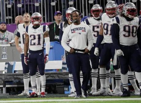 Minneapolis, MN - 2/4/2018 - Malcolm Butler on sideline during 4th quarter of Super Bowl LII. The New England Patriots play the Philadelphia Eagles in Super Bowl LII at US Bank Stadium in Minneapolis on Feb. 4, 2018. 
