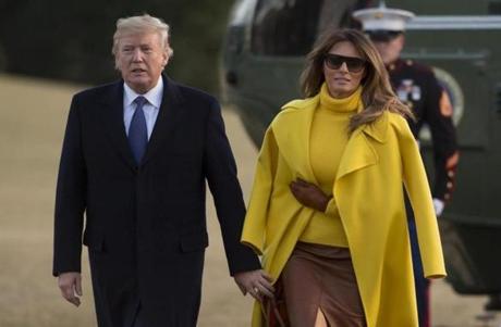President Trump and Melania Trump walked across the South Lawn after arriving at the White House after a trip to Ohio on Monday.
