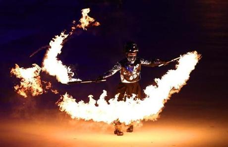 OPENING CEREMONY SLIDER5 PYEONGCHANG-GUN, SOUTH KOREA - FEBRUARY 09: A performer plays with fire during the Opening Ceremony of the PyeongChang 2018 Winter Olympic Games at PyeongChang Olympic Stadium on February 9, 2018 in Pyeongchang-gun, South Korea. (Photo by Lars Baron/Getty Images)
