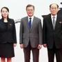 South Korea's President Moon Jae-in (center) met with North Korean leader Kim Jong-un's sister, Kim Yo Jong, and North Korea's ceremonial head of state Kim Yong Nam in Seoul on Saturday.