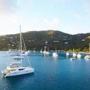 Virgin Island Sailing School?s catamaran ?Silver Lining? moored in Cane Garden Bay in Tortola.
