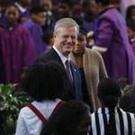 Governor Charlie Baker greeted churchgoers at Morning Star Baptist Church.