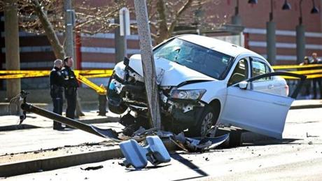 Two teenagers were injured Tuesday when they were struck by a car while crossing Columbus Avenue in Roxbury in a crosswalk.
