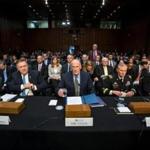 The nation?s top intelligence officials, led by director of national intelligence Daniel Coats (center), addressed the Senate Intelligence Committee on Tuesday.