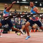 Christian Coleman (left) wins the 60-sprint in world-record time at the at the US Indoor Championships in Albuquerque.