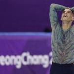 Adam Rippon reacted following his performance in the men's free figure skating final in the Gangneung Ice Arena at the 2018 Winter Olympics. 