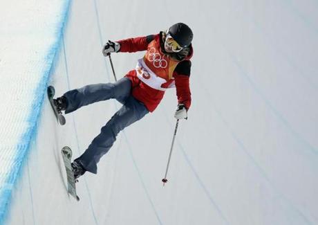 Elizabeth Marian Swaney, of Hungary, runs the course during the women's halfpipe qualifying at Phoenix Snow Park at the 2018 Winter Olympics in Pyeongchang, South Korea, Monday, Feb. 19, 2018. (AP Photo/Kin Cheung)
