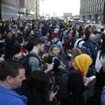 South Boston, MA -- 2/21/2018 - Mobs of people wait for shuttle busses after exiting the Red Line at Broadway Station in South Boston. (Jessica Rinaldi/Globe Staff) Topic: 22commute Reporter: 