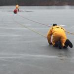The Ashland Fire Department received a call that a dog had fallen through the ice around 2 p.m. Friday.