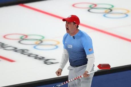 GANGNEUNG, SOUTH KOREA - FEBRUARY 24: John Shuster of the United States reacts during the game against Sweden during the Curling Men's Gold Medal game on day fifteen of the PyeongChang 2018 Winter Olympic Games at Gangneung Curling Centre on February 24, 2018 in Gangneung, South Korea. (Photo by Dean Mouhtaropoulos/Getty Images)
