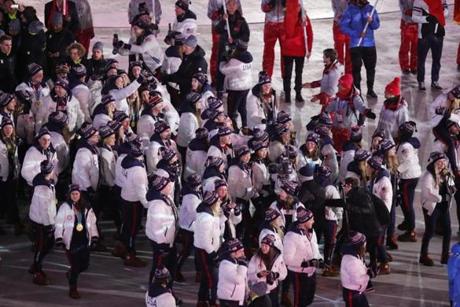 PYEONGCHANG-GUN, SOUTH KOREA - FEBRUARY 25: Team USA walk in the Parade of Athletes during the Closing Ceremony of the PyeongChang 2018 Winter Olympic Games at PyeongChang Olympic Stadium on February 25, 2018 in Pyeongchang-gun, South Korea. (Photo by Andreas Rentz/Getty Images)
