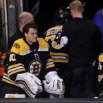 Boston, MA - 3/03/2018 - (1st period) Boston Bruins defenseman Charlie McAvoy (73) left the ice after an apparent injury early in the first period. Boston Bruins goaltender Tuukka Rask (40) also was a late scratch due to an undisclosed injury. The Boston Bruins host the Montreal Canadiens at TD Garden. - (Barry Chin/Globe Staff), Section: Sports, Reporter: Kevin P. Dupont, Topic: 04Canadiens-Bruins, LOID: 8.4.1144442075.