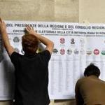 People prepared an electoral poster in Rome Saturday. In Sunday?s vote, far-right parties are expected to make gains.