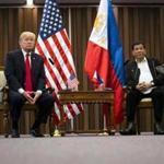 FILE -- President Donald Trump with President Rodrigo Duterte of the Philippines at the 31st Association of Southeast Asian Nations summit meeting in Manila on Nov. 13, 2017. Duterte has blamed ?fake news? for coverage of his war on drug traffickers, which has killed thousands of Filipinos, many without trial. (Doug Mills/The New York Times) 