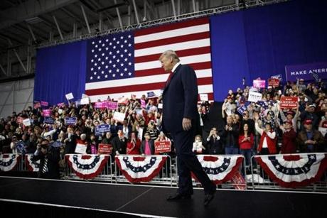 President Donald Trump at a rally in Moon Township, Pa., March 10, 2018. In a 75-minute performance in western Pennsylvania, it was vintage 2016 Trump: rambling and fiery, boastful and jocular ? the part of being president that he loves perhaps the most. (Tom Brenner/The New York Times) 
