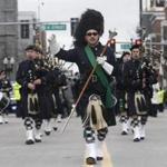 The Boston Police Pipes and Drums band marched during the St. Patrick's Day Parade in 2017.