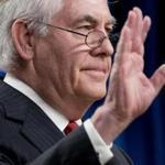Secretary of State Rex Tillerson waves goodbye after speaking aat the State Department in Washington, Tuesday, March 13, 2018. President Donald Trump fired Tillerson and said he would nominate CIA Director Mike Pompeo to replace him, in a major staff reshuffle just as Trump dives into high-stakes talks with North Korea. (AP Photo/)