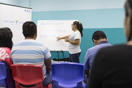 Camila Gomez, 27, from Colombia taught one of the advanced English classes at The Libre Institute in Orlando this month.
