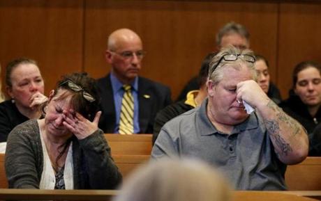 Michelle Murray-Mendez and Steven Mendez, parents of Jaimee Mendez, listened to proceedings at Salem Superior Court in Salem on Friday.
