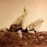 Gloucester, MA: Copy photo: Eighteen year old James Benjamin Ellery perched on Whale's Jaw on Dogtown Common in Gloucester Mass. during the summer of 1894. The lower part of the 