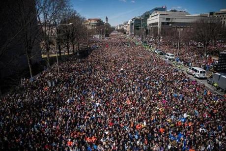 Crowds gathered at the rally in Washington. The crowd was estimated to be 300,000 and at one point filled Pennsylvania Avenue from the White House to the Capitol Building. 
