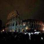 A picture taken on March 24, 2018 shows the ancient Colosseum in the dark during the Earth Hour initiative in Rome. Earth Hour, which started in Australia in 2007, is being observed by millions of supporters in 187 countries, who are turning off their lights at 8.30pm local time in what organisers describe as the world's 