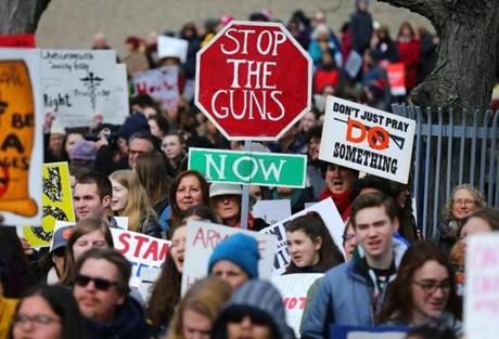 Thousands of students and others joined Saturday?s march to the Boston Common and rally in support of stronger gun control laws.
