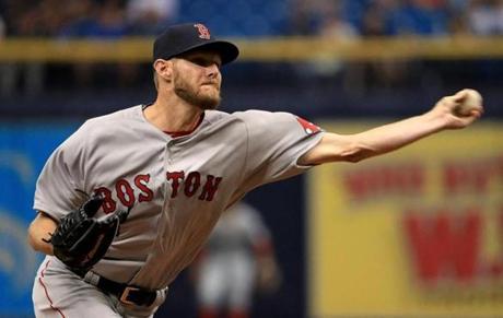 ST PETERSBURG, FL - MARCH 29: Chris Sale #41 of the Boston Red Sox pitches during a game against the Tampa Bay Rays on Opening Day at Tropicana Field on March 29, 2018 in St Petersburg, Florida. (Photo by Mike Ehrmann/Getty Images)
