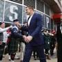 Foxborough, Massachusetts -- 1/29/2018 - Rob Gronkowski and Bill Belichick arrive to a Patriots rally held to send the team off to the Super Bowl at Gillette Stadium. (Jessica Rinaldi/Globe Staff) Topic: SuperBowl Reporter: 