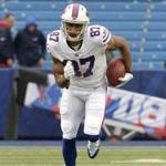 Buffalo Bills wide receiver Jordan Matthews works out prior to an NFL football game against the Oakland Raiders, Sunday, Oct. 29, 2017, in Orchard Park, N.J. (AP Photo/Adrian Kraus)