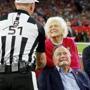 Barbara and George H.W. Bush on the field before Super Bowl LI in Houston in February 2017.