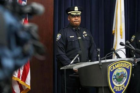 Cambridge Police Commissioner Branville G. Bard Jr. at a press conference on Monday defended his officers? actions during a skirmish with a Harvard student Friday night.
