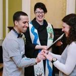 Marc Flageole and Karine Cormier of Montreal got married in Arlington Street Church on Monday after running in the Boston Marathon.