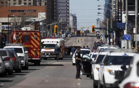 Officials on scene at Yonge St. at Finch Ave. after a van plowed into pedestrians in Toronto.
