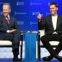 Tom Brady (right) appeared at the Milken Institute Global Conference on Monday.