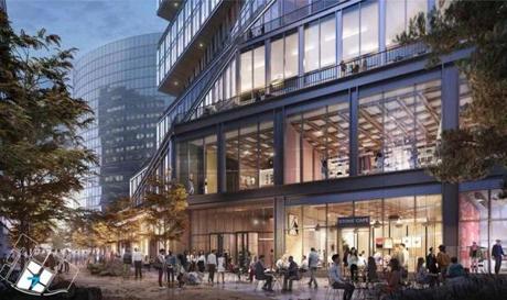WS Development released images of the building it would construct for Amazon on a pedestrian promenade.
