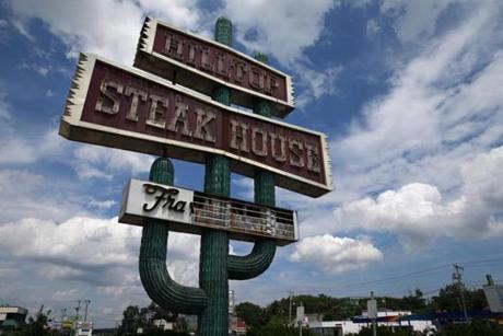 The sign for the former Hilltop Steakhouse in Saugus.
