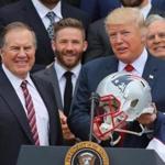 Coach Bill Belichick presented a Patriots helmet to President Trump. 