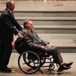 HOUSTON, TX - APRIL 21: Former President George H.W. Bush, assisted by his son, former President George W. Bush, enter the church during the funeral for former First Lady Barbara Bush on April 21, 2018 in Houston, Texas. Bush, wife of former president George H. W. Bush and mother of former president George W. Bush, died at her home in Houston on April 17 at the age of 92. (Photo by Brett Coomer - Pool/Getty Images)
