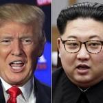 FILE - This combination of two file photos shows U.S. President Donald Trump, left, speaking during a roundtable discussion on tax cuts in Cleveland, Ohio, May 5, 2018 and North Korean leader Kim Jong Un, right, talking with South Korean President Moon Jae-in in Panmunjom, South Korea, April 27, 2018. With just weeks to go before President Trump and North Korean leader Kim are expected to hold their first-ever summit, Pyongyang on Sunday, May 6, 2018, criticized what it called 