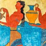 detail of the Procession Fresco at Knossos Palace in Crete, Greece