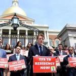 Representative Joe Kennedy III spoke at a State House rally for temporary protected status for Hondurans, which has been revoked. 