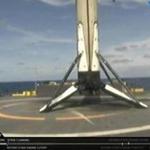 This image made available by SpaceX shows the company's Falcon 9 rocket booster after it landed on a drone ship in the Atlantic Ocean on Friday, May 11, 2018. Bangladesh's first satellite was lifted into orbit in the mission. (SpaceX via AP)