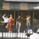 A 1990 State Police surveillance photo of (left to right) Steven DiSarro, Frank Salemme Jr., Thomas Hillary, and Francis ?Cadillac Frank? Salemme coming out of a Brookline restaurant. The Salemmes allegedly killed DiSarro in 1993.