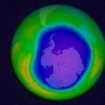 01antartic - A simulation of the Antarctic ozone hole made from data taken on October 22, 2015. The image shows the total ozone over Antarctica. The different colors represent the different concentration levels of the ozone layer, with the green being the most concentrated and the purple being the least. (NASA's Goddard Space Flight Center)