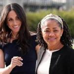 Meghan Markle (left) arrived with her mother Doria Ragland at Cliveden House hotel in the village of Taplow near Windsor on Friday.